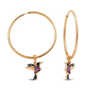 Colibri Bird Paradise Birds Hoop Earrings Ruby 14k Rose Gold Filled 925 silver New Free shipping
