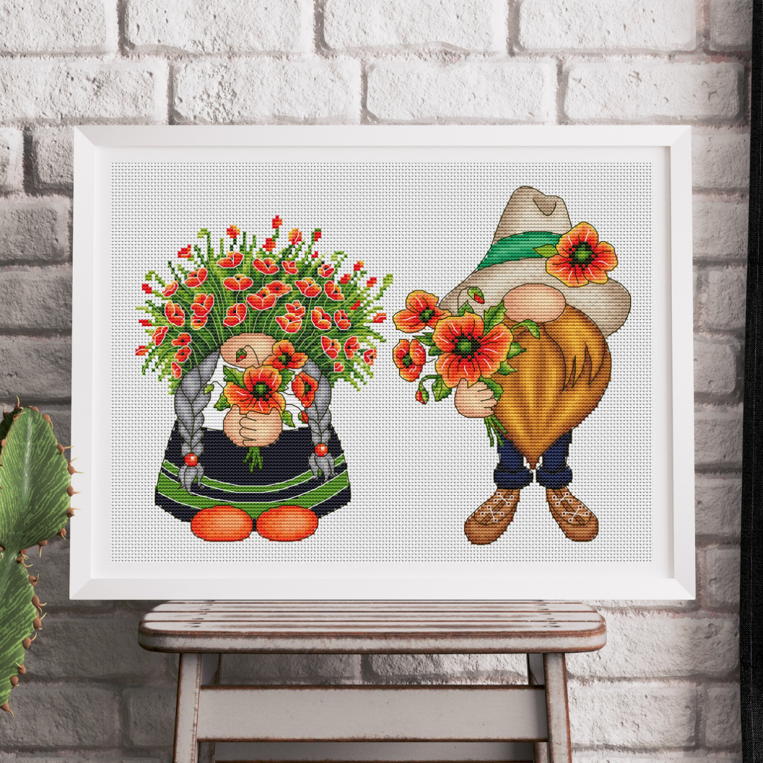 Poppy gnomes cross stitch pattern, summer cross stitch pattern 1 summer cross stitch