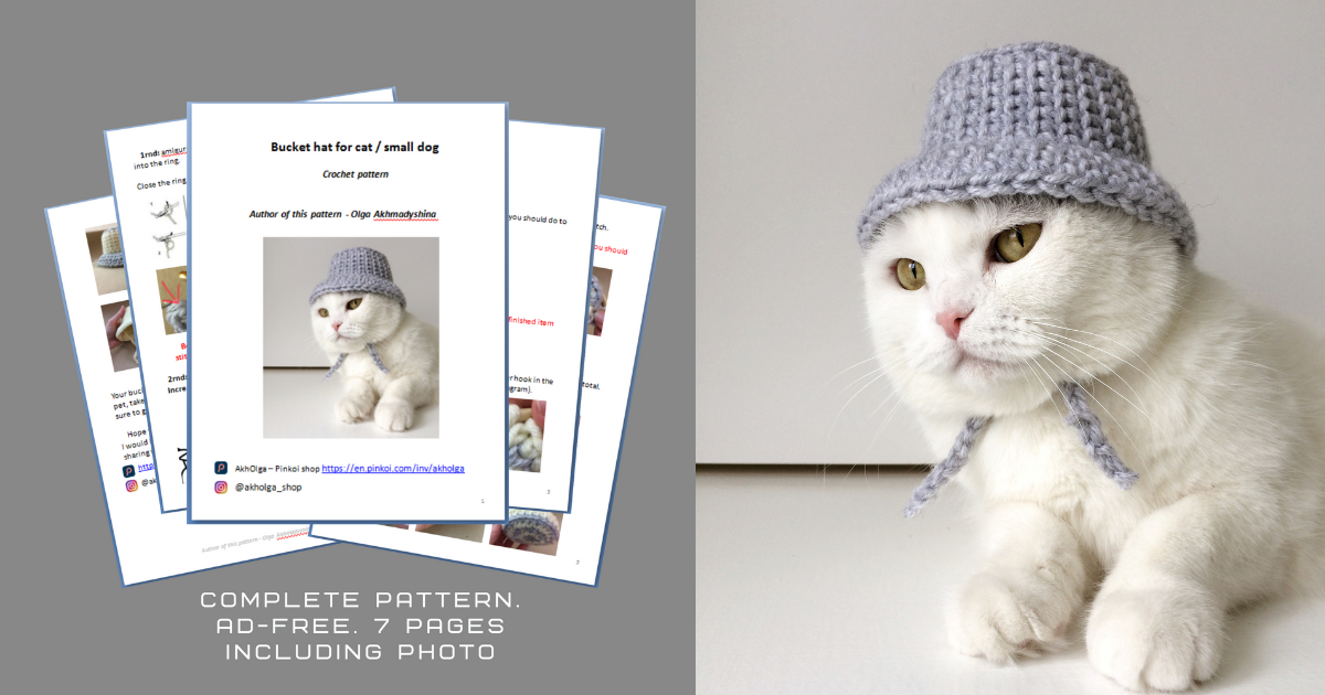 Crochet White Cat Bucket Hat