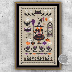 Halloween Cross Stitch Pattern Witch Sampler 166
