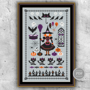 Halloween-Cross-Stitch-Pattern-Witch-Sampler-166