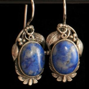 Vintage Lapis Lazuli Earrings Large Oval Soviet classic 1970’s Free Shipping