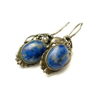 Vintage Lapis Lazuli Earrings Large Oval Soviet classic 1970’s Free Shipping