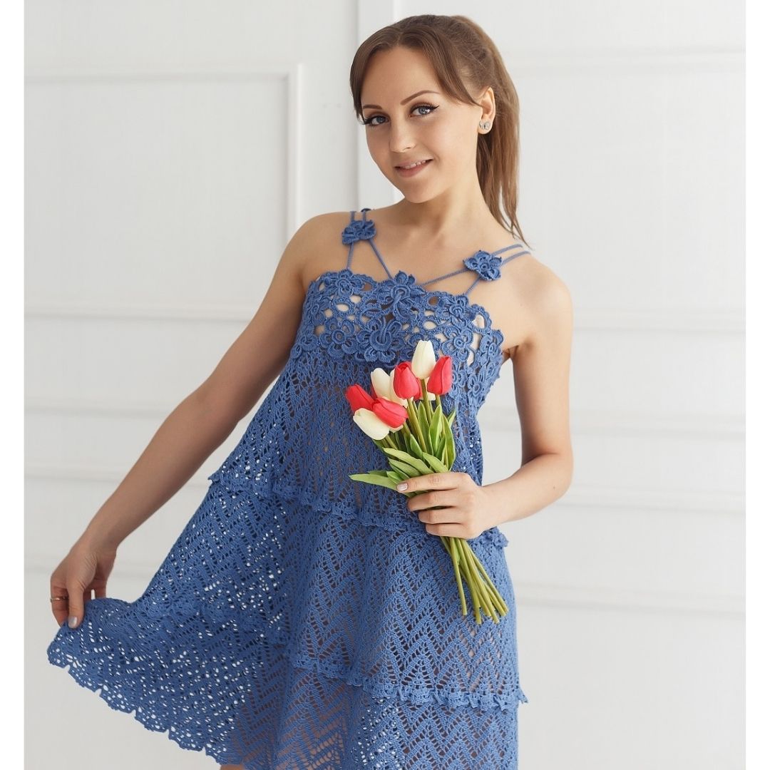 Crochet beach summer woman sundress Glamour pattern 1 crochet summer dress