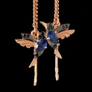 Colibri Bird Paradise Birds Threader Earrings Sapphire 14k Rose Gold Filled 925 silver shipping