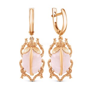 Pink Quartz Scarab Beetle Earrings Rose Gold Fill 925 silver New