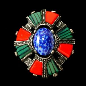 Vintage Scotish Celtic Cross Brooch Agate Glass 40x35mm Cool