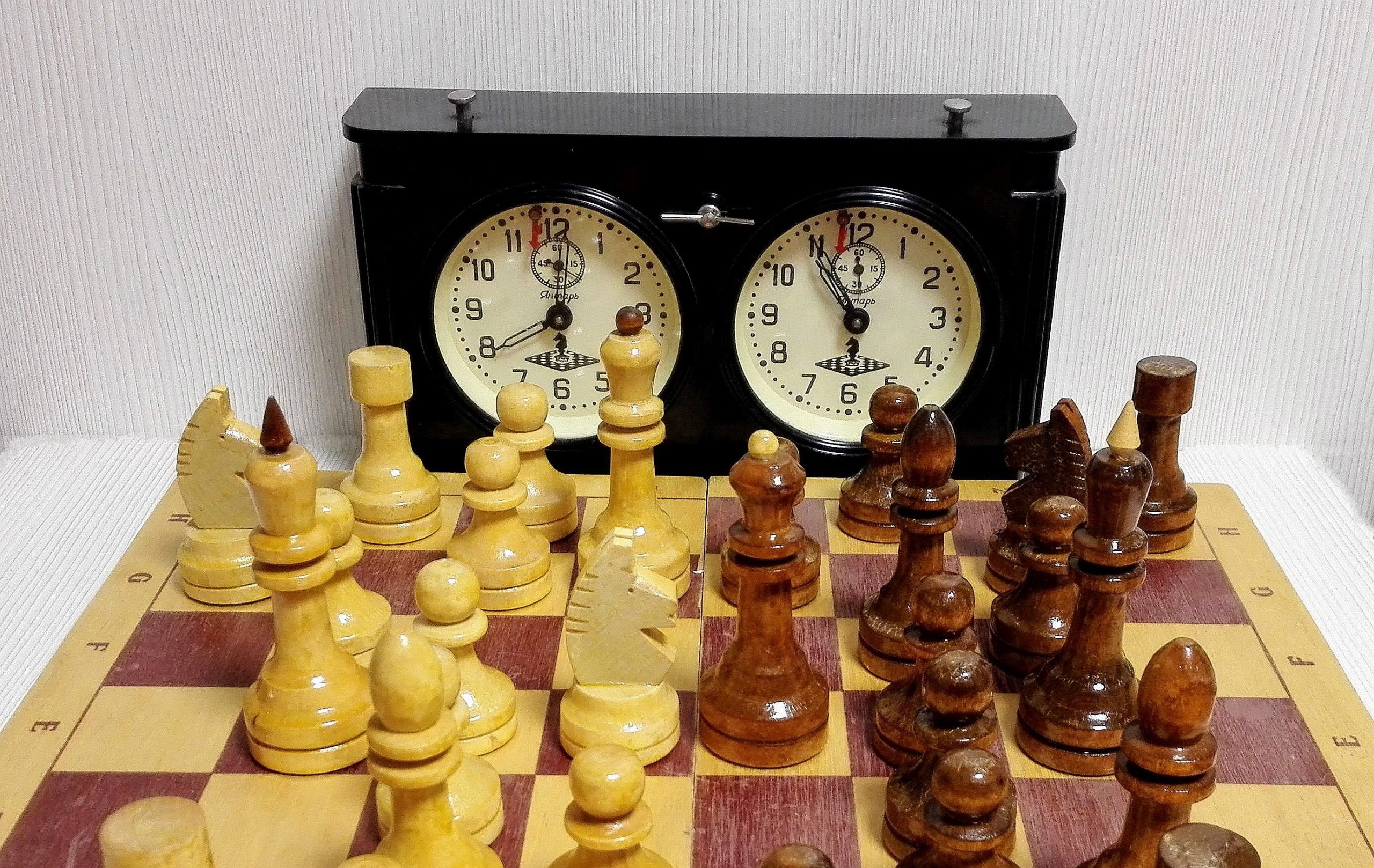 Soviet Chess Set Made 1984 Roman Warriors and Wooden 20 Inch 