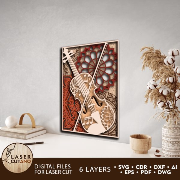 VIOLIN Laser Cut Layered Template 3D Wall Art