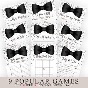 It's a boy, little man, black and silver, baby shower games