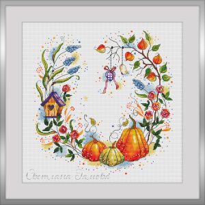 Fall Wreath Cross Stitch Pattern PDF Pumpkin Cross Stitch Autumn Cross Stitch