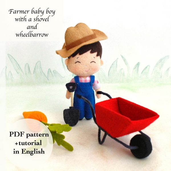 Farmer with wheelbarrow and shovel PDF pattern and tutorial