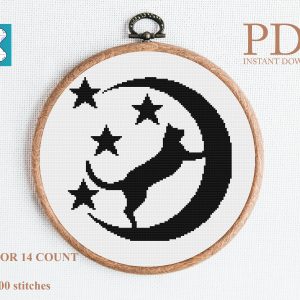 Cat on the moon cross stitch pattern