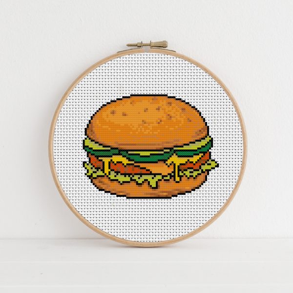 Burger cross stitch pattern PDF, instant download.