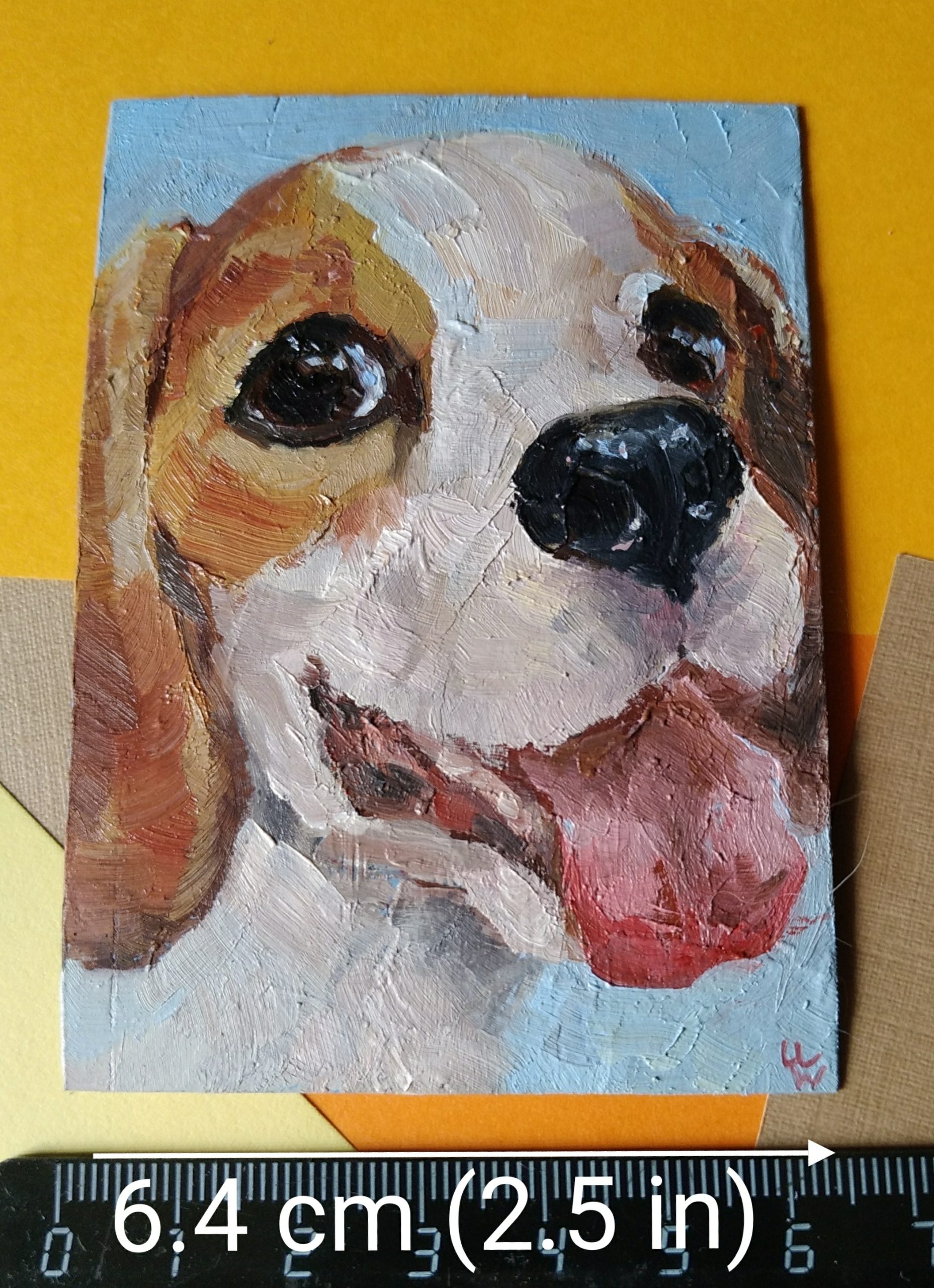 ACEO Original Art Mini Oil Painting Funny Pup Smiling