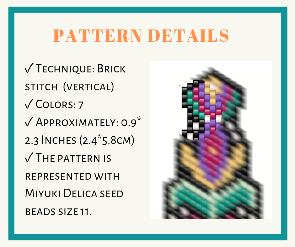 Floral earrings brick stitch bead pattern 2 earrings bead pattern
