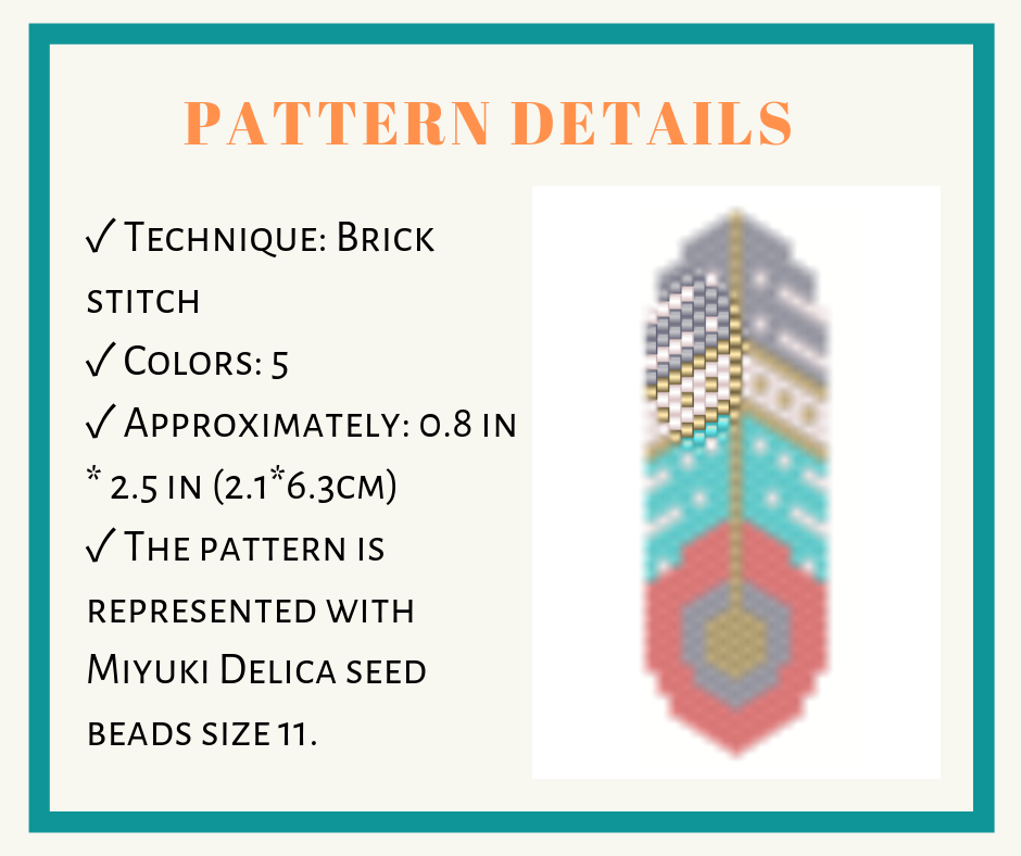 Feather earrings brick stitch bead pattern 2 earrings bead pattern