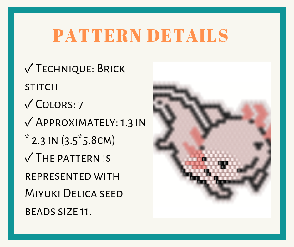 Axolotl Brick Stitch Bead Pattern, Brick Stitch, Beading Pattern, Axolotls,  Beaded Charm, Axies, Aquatic Animal, PDF Digital Download 