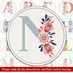 Flowers monogram Cross Stitch Pattern. Letter N