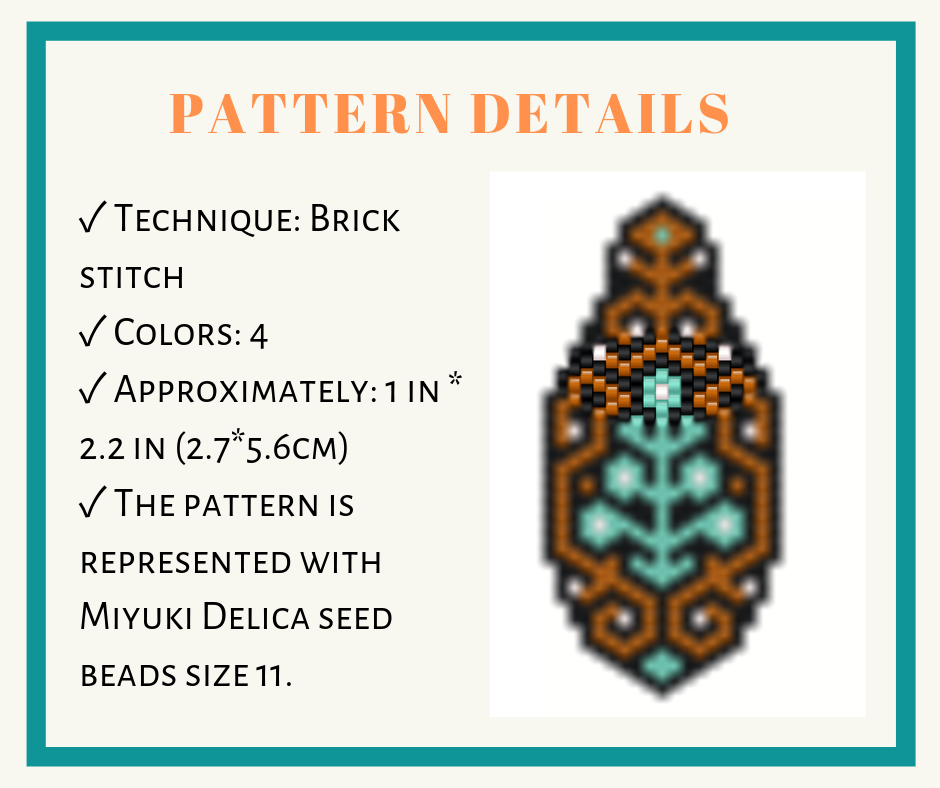 Floral earrings brick stitch bead pattern 2 earrings bead pattern