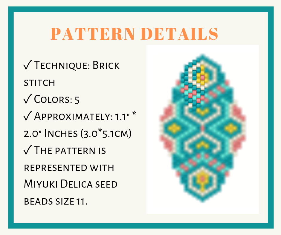 Turquoise earrings brick stitch bead pattern