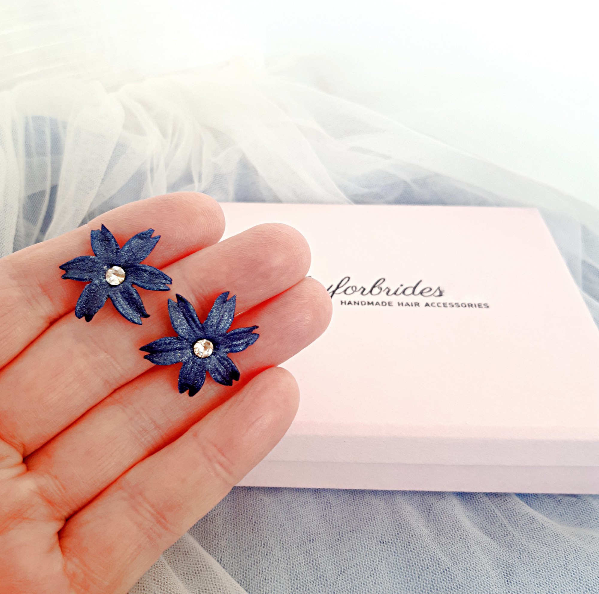 Navy blue sale flower earrings