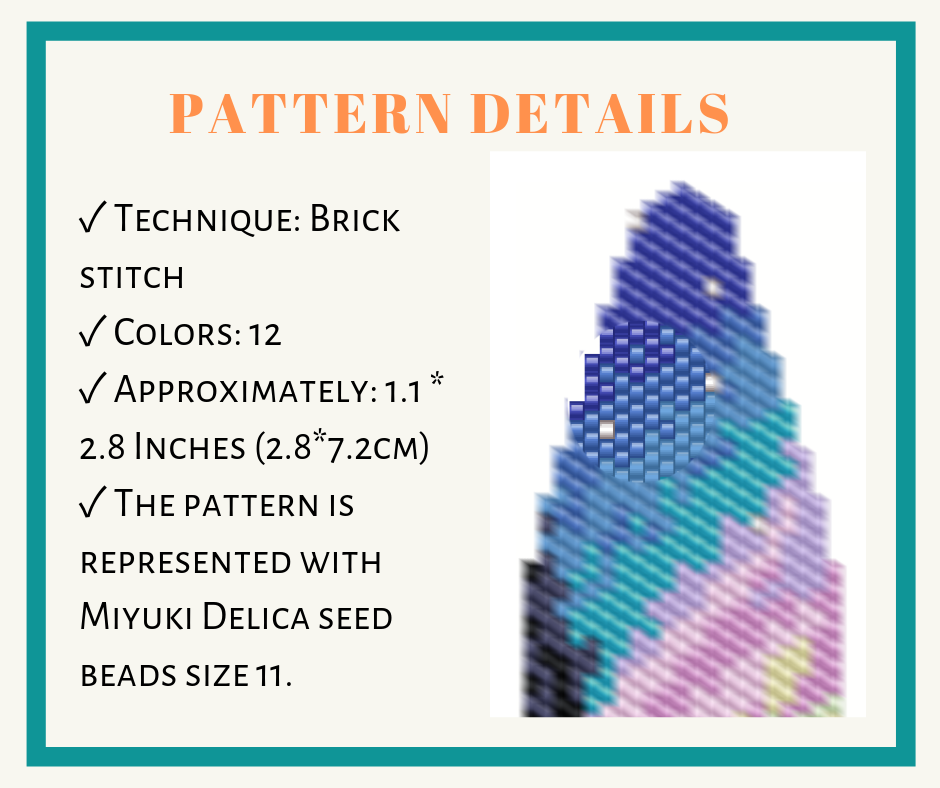 Aurora earrings brick stitch bead pattern 2 earrings bead pattern