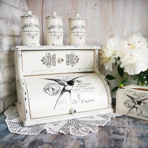 Handmade Marketplace 666 Vintage wooden bread box for kitchen counter storage Shabby chic style
