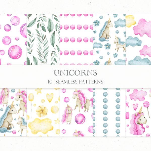 Seamless pattern with unicorns