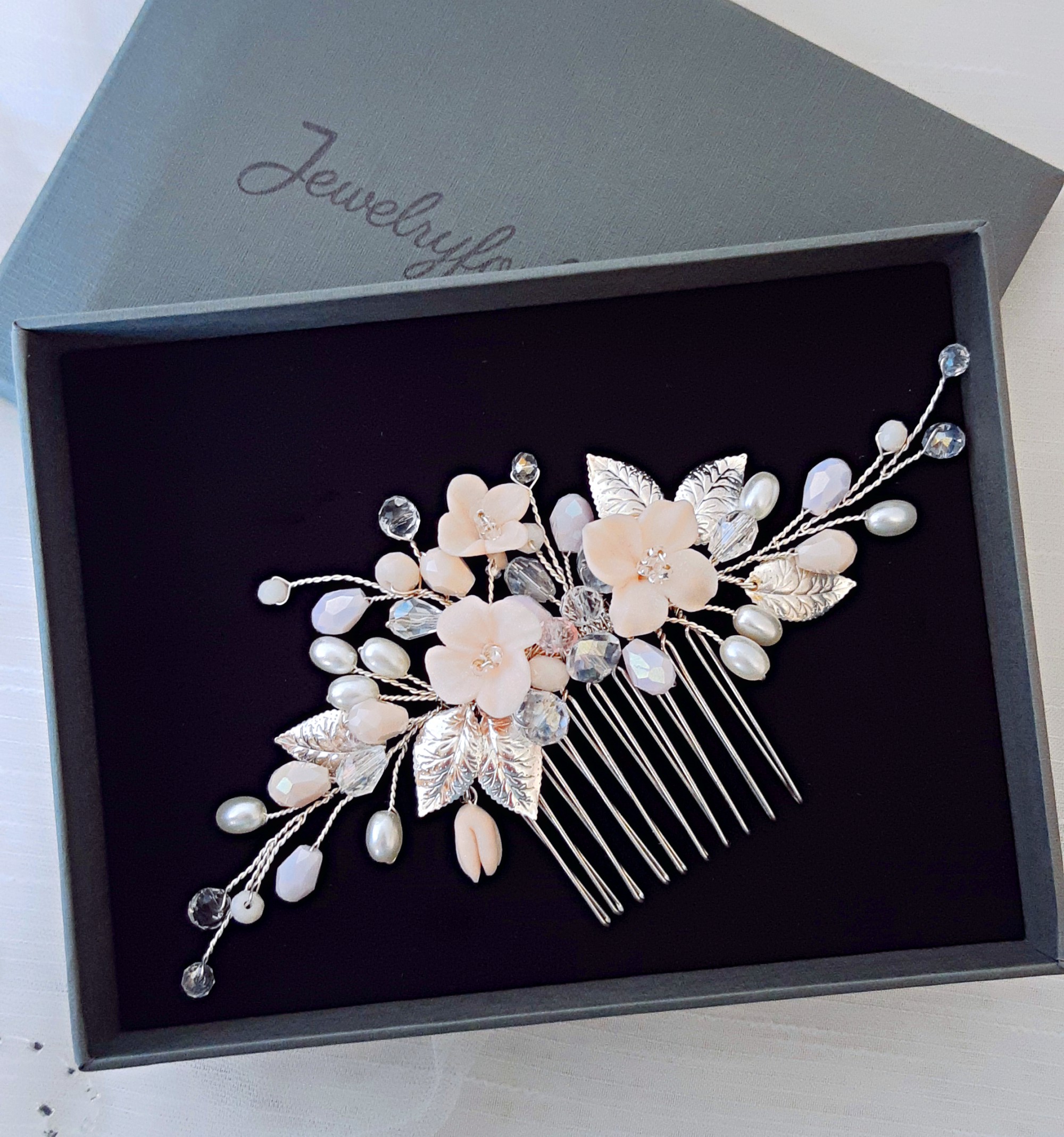 Bridal flower hair comb Ivory hair piece Floral hair comb