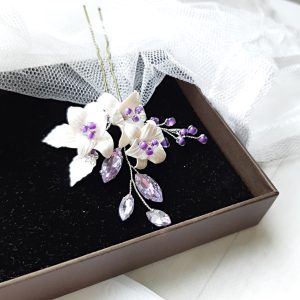 Purple bridal hair pin Amethyst crystal flower Wedding hair piece
