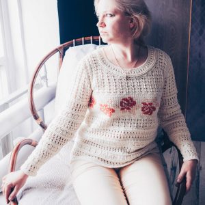Fair isle crochet women sweater pattern, desing with roses