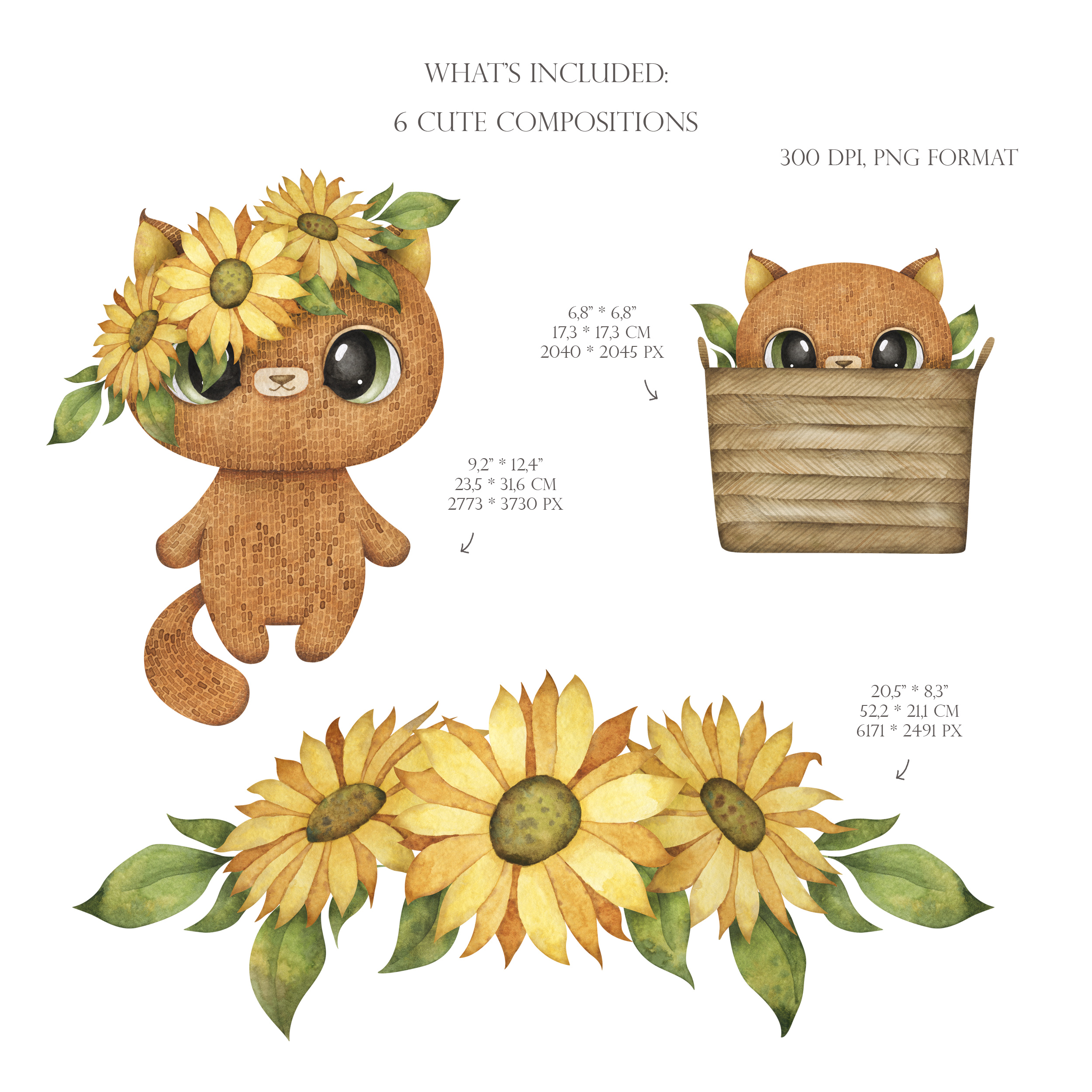 Sunflower arrangements with cat. Cute kitten and flowers clip art 2 Sunflower arrangements with cat. Cute kitten and flowers clip art - Image 2