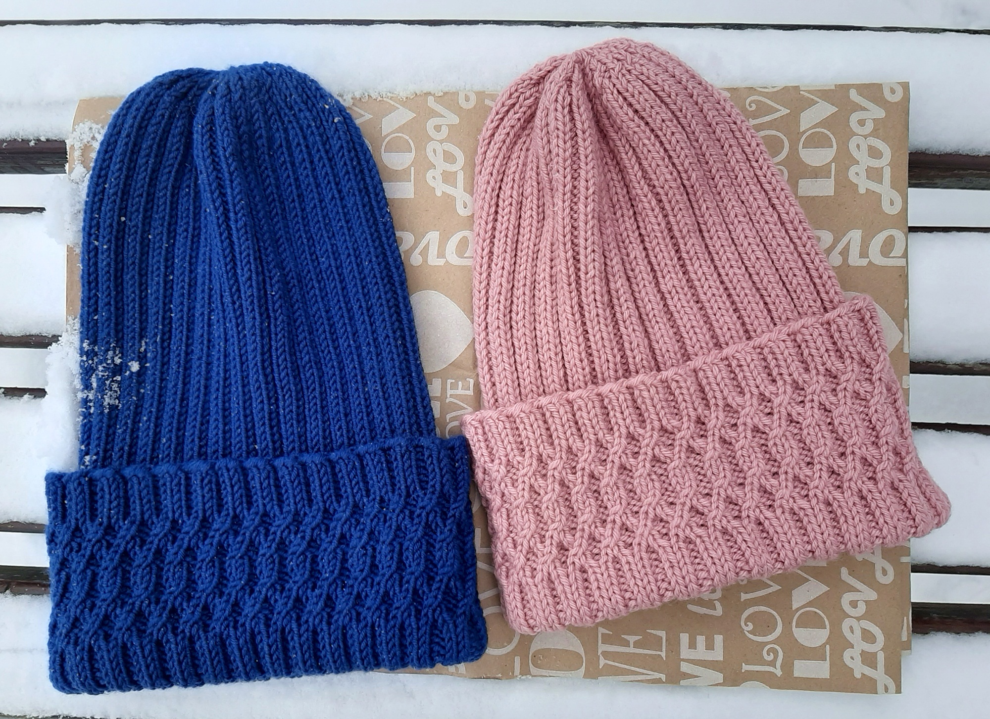 Folded Brim Hat Knitting Pattern Slouchy shaped 3 sizes