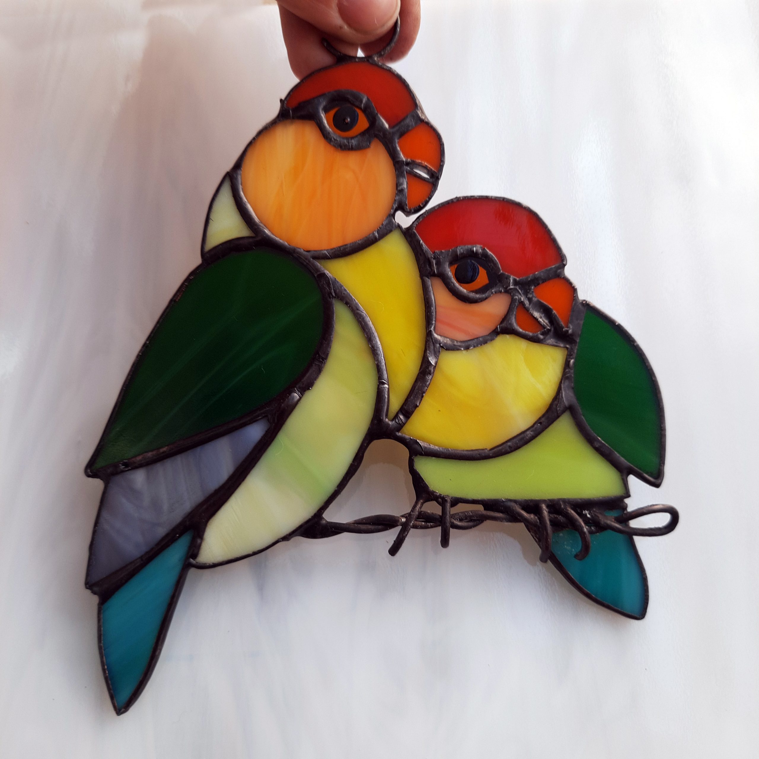A parrot decor, Lovebirds stained glass gift