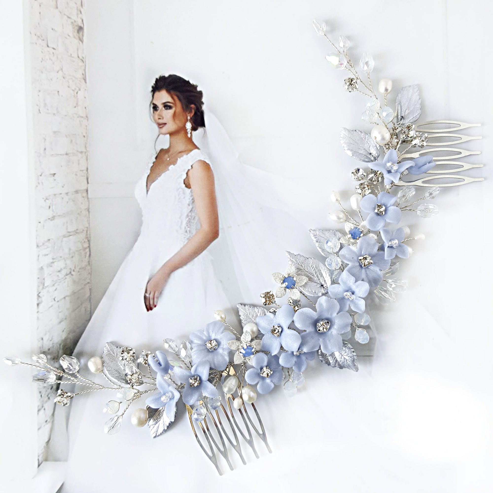 Blue bridal store hair comb