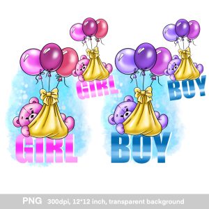 Gender party decor, postcard design, digital print
