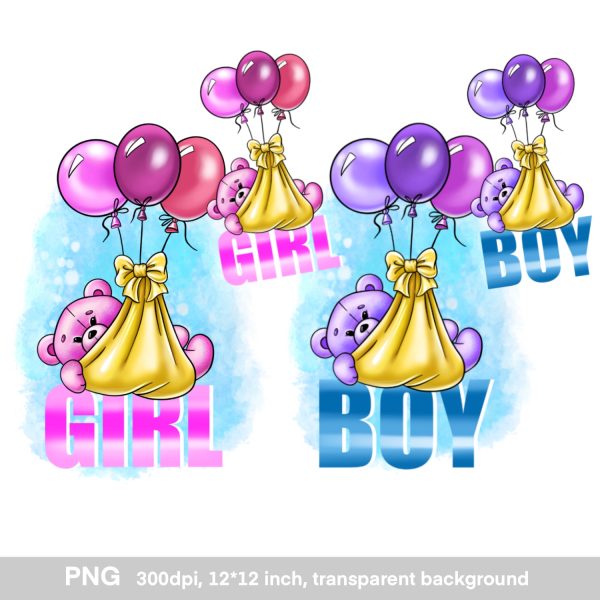 Gender party decor, postcard design, digital print