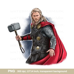 Superhero with a hammer in his hands, png illustration