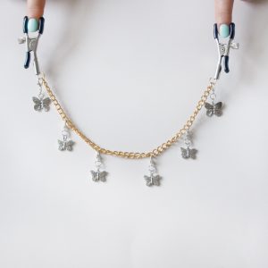 Nipple clamps silver with chain butterflies and gift box bdsm