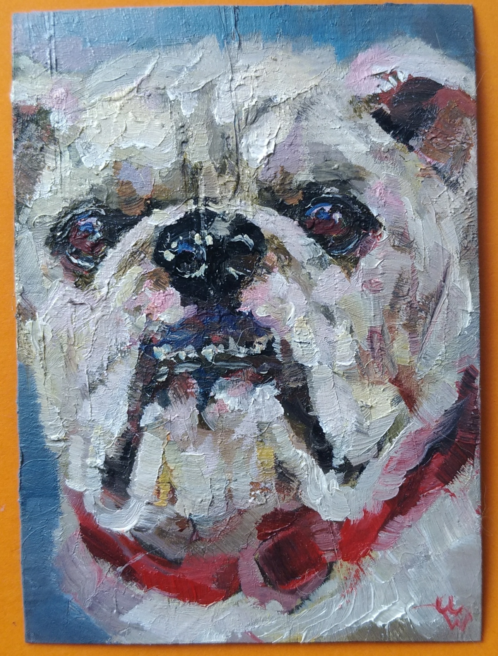 ACEO Original Oil Painting Cute Bulldog Face