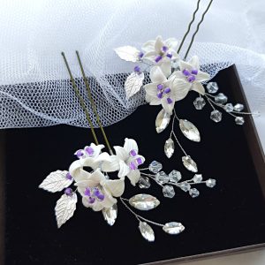 Purple bridal hair pin Amethyst crystal flower Wedding hair piece