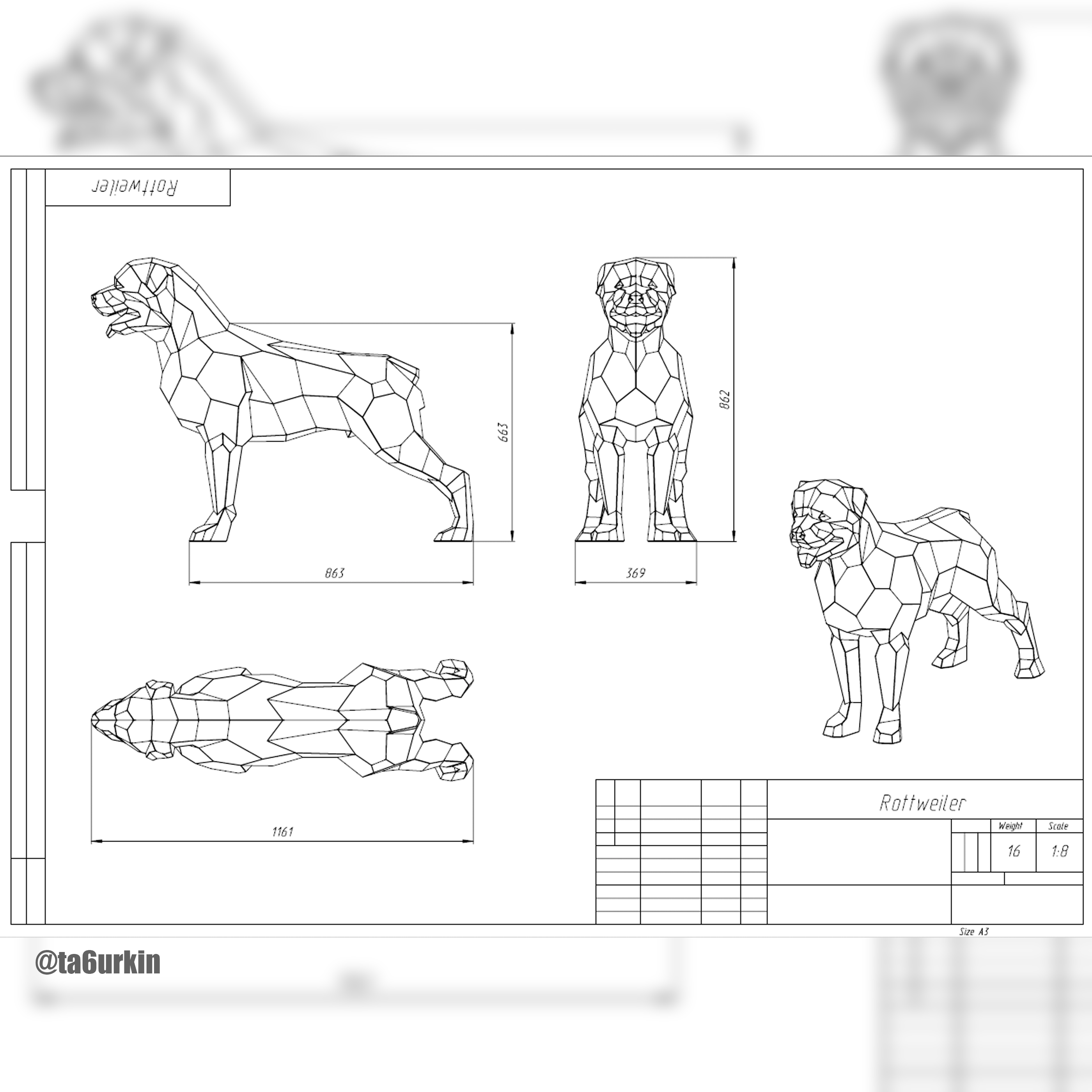 Welding Project Plans Drawings Rottweiler (DXF, PDF) 8 Welding Project Plans Drawings Rottweiler (DXF, PDF) - Image 8