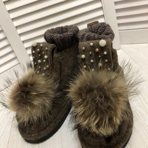 Winter fur boots Real fur Raccoon Socks Wool Sz39