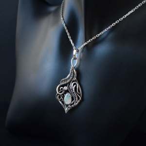 Wire wrapped opal pendant in 925 silver Perfect anniversary gift