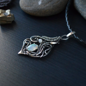 Wire wrapped opal pendant in 925 silver Perfect anniversary gift