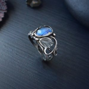 Labradorite fantasy ring in 925 sterling silver Dark Blue Wood