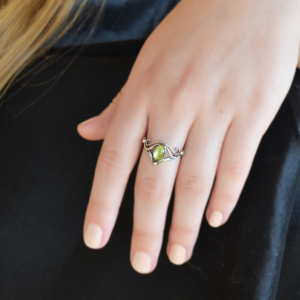 Elven engagement ring with light peridot handmade in 925 silver