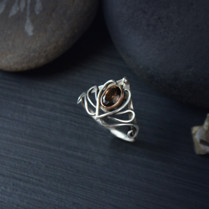Elven engagement ring with gentle smoky quartz Fine gift for her