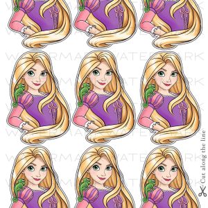 Cupcake topper, long hair princess, party decor, jpeg file